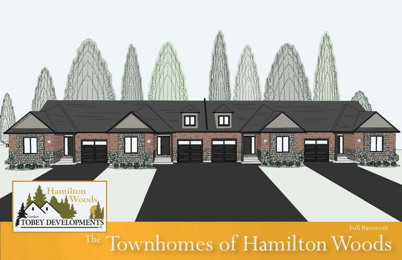 The Townhomes of Hamilton Woods illustration of front view of row houses