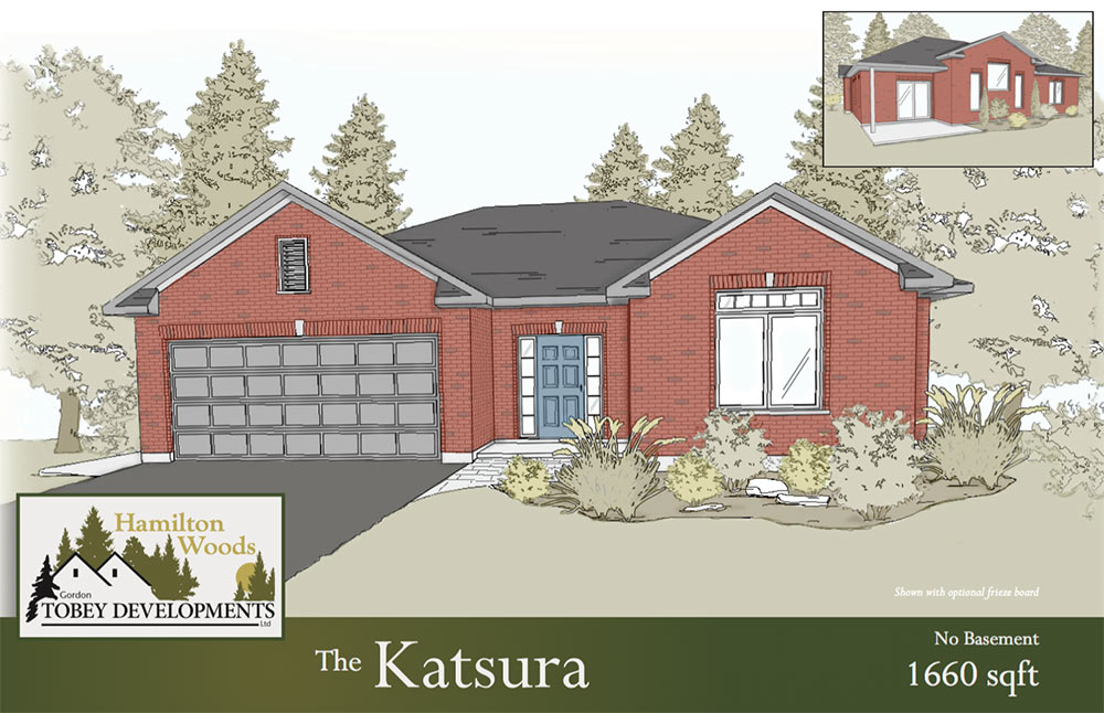 The Katsura home illustration with the information "No Basement 1660 square feet"