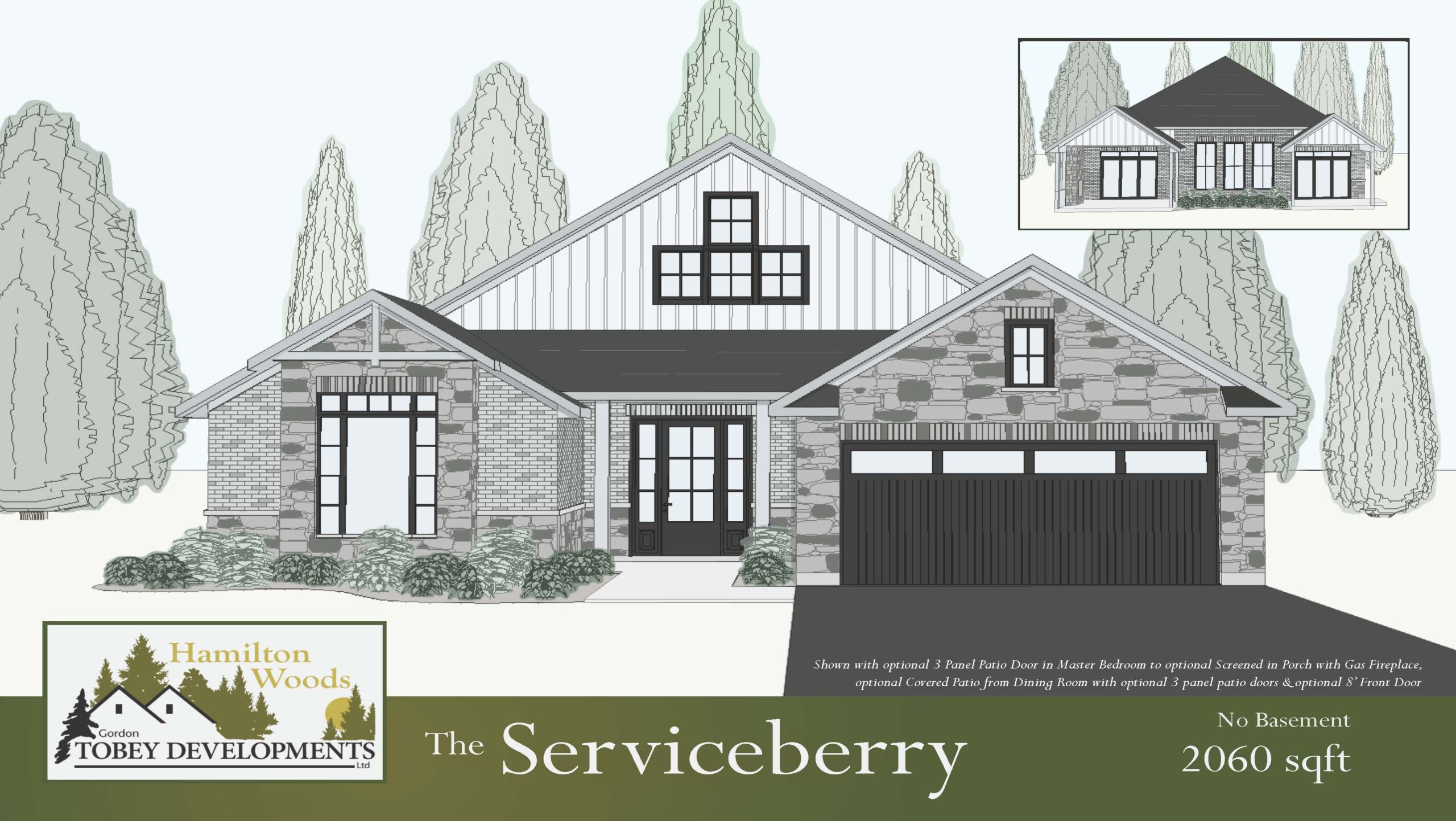 The Serviceberry home illustration with the information "No Basement 2060 square feet"